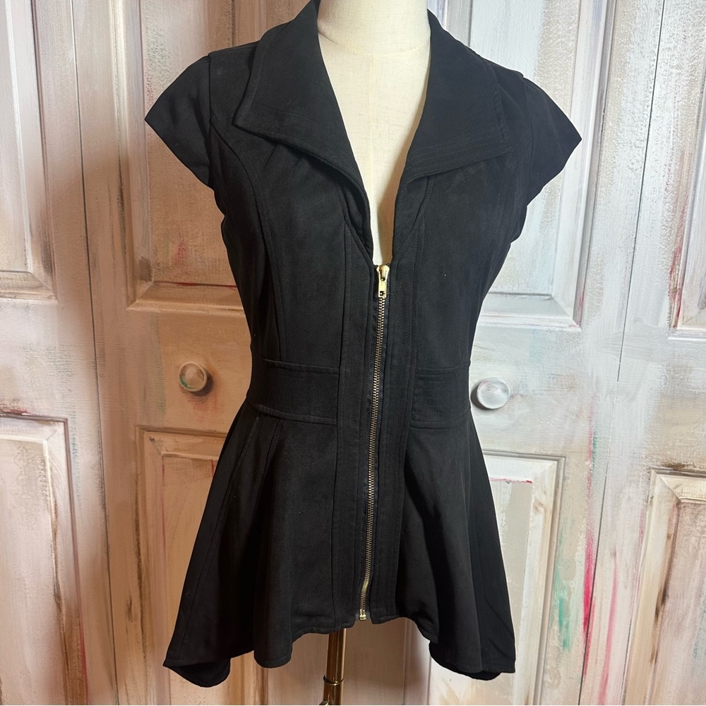 Very Unique . Soft Suede Like Zipper Plunge Fitted Flared Top